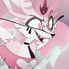 a pink and white cartoon character with big eyes