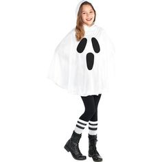 Your little ones are ready to head out for an evening of Halloween fun in no time in the classic Ghost Poncho for children. The poncho features an applique howling ghost face and will make for a comfortable costume all night long this Halloween; Leggings, socks, shoes are not included. This poncho is one size fits most so you can shop without worries. | The Holiday Aisle® Ghost Poncho Costume For Kids, One Size, Pullover Tunic w / Attached Hood 1.0 H x 12.0 W x 17.0 D in black / brown / in White Diy Ghost Costume, Ghost Costume Kids, Poncho Costume, Diy Ghost, Quick Costumes, First Halloween Costumes, Vampire Costumes, Ghost Halloween Costume, White Poncho