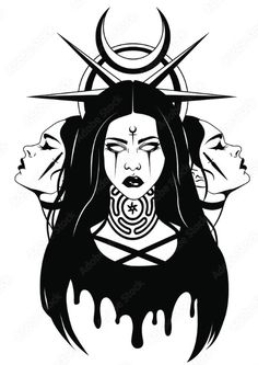 a woman with long hair and horns on her head is surrounded by other demonic creatures