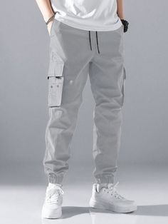 Light Grey Street Collar  Fabric Slogan Cargo Pants Embellished Non-Stretch Spring/Summer/Fall Men Clothing Cargo Pants Style Man, Nice Clothes Men, Men Clothes Style, Cool Outfits For Men Street, Cool Outfits For Men Summer, Mens Clothing Styles Summer 2024, Grey Cargo Pants Outfit Men, Dressing Style For Men, Men Pants Style