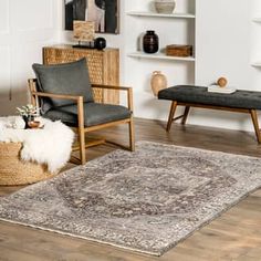 a living room filled with furniture and a rug