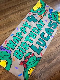 an image of a happy birthday banner on the floor