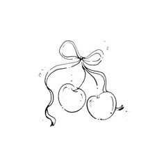 two cherries tied with a bow on top of each other in black and white