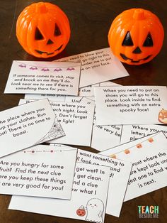 pumpkins and cards with words written on them