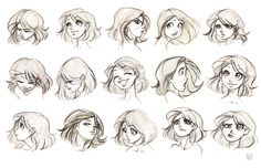 sketches of different faces and hair styles for the character in disney's tangled world