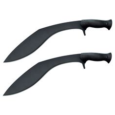 two knifes are sitting side by side on a white background