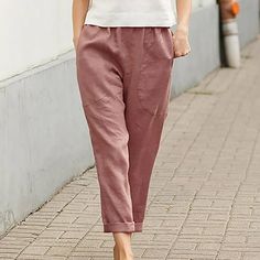 Women's Elastic Waist Casual Pants Solid Color Large Pocket Cotton Linen Straight Pants Features: 1.It is made of high quality materials,durable enought for your daily wearing. 2.Perfect Match with you, etc. 3.Great for party,Daily,Beach,I am sure you will like it. 4.Put on this pants to make you look more beauty. 5.Every day with it is super happy. Product Description: Season:Summer Gender: Women Occasion:Daily Material:Polyester Pattern Type:printing Length:Long Thickness:Standard Package include:1PC Women Pants Size: 4XL.  Color: Red.  Gender: female.  Age Group: adult. Capri Cargo Pants, Cotton Linen Trousers, Casual Linen Pants, Fashion Outfits Casual, Cotton Linen Pants, Linen Casual, Weave Style, Straight Trousers, Pantalon Large