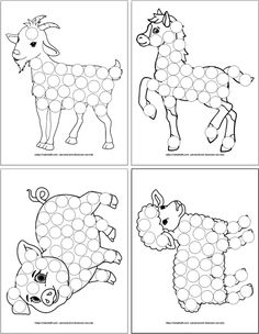 four different pictures of animals with dots on them