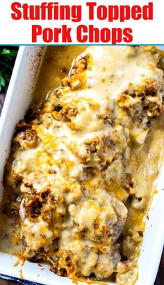 a casserole dish with meat and cheese on top, in a white baking dish