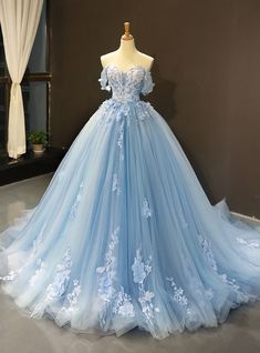 Off Shoulder Evening Dress, Blue Ball Gowns, Long Prom Gowns, Blue Evening Dresses, Blue Tulle, Perfect Prom Dress, A Line Prom Dresses, فستان سهرة, Prom Dresses Online