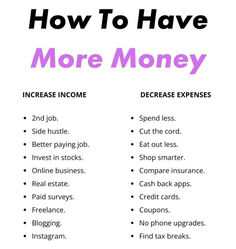 an info sheet with the words how to have more money in front of each other