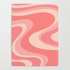 a pink and white abstract painting with wavy lines on the bottom, in pastel shades