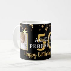 birthday aged to perfection black gold stars coffee mug Birthday Photo Displays, Shine Like A Diamond, Diy Props, Star Coffee, Aged To Perfection, Confetti Balloons, 50th Birthday Party, Birthday Photo, Fun Diy