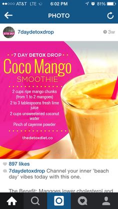 a cell phone with an ad for coco mango smoothie