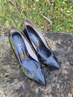 "Walk in stride with these contemporary leather pumps by Evan Picone. Feel comfortable and cute all day long. Length: 8\" Width: 2 7/8\" Heel: 3\" Color: Black Condition: Good Vintage Brand: Evan-Picone" Black Patent Leather Slip-on Dress Shoes, Dress Shoes Women, Evening Slip-on Patent Leather Heels, Women Dress Shoes, Elegant Patent Leather Slingback Pumps With 4-inch Heel, Vintage Clogs, Black Office Pumps With 4-inch Heel, Black Patent Leather Slip-on Heels, Ankle Boots Dress