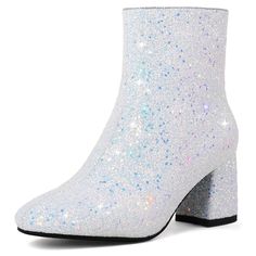 PRICES MAY VARY. Eye-catching Sequin Design: These women glitter boots are adorned with shiny sequins, creating a dazzling and attractive look that will surely turn heads. Sparkle and Shine: The glittery exterior of these ankle boots adds a touch of glamour and elegance to any outfit, making them perfect for parties, events, and special occasions. High-quality Materials: Crafted with premium materials, these sparkly boots are durable and comfortable to wear. The boots of rhinestone detailing add Glitter Ankle Boots, Heels Sparkly, Sparkly Boots, Shiny Boots, Silver Glitter Heels, Stylish Heels, Glitter Boots, Chunky Heel Ankle Boots, Boots Chunky