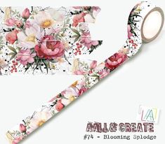 a roll of washi tape with pink flowers on it and the words, all & create