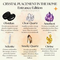 Crystal Placement in the home: Entrance Edition . . . . . . . . . #wiccansofinstagram #witchlife #witchesofinstagram #witch #witchcraft #wicca #wiccan #pagan #spiritual #spiritualawakening #Spirituality #witchessociety #witchytips #magic #babywitch #beginnerwitch #witchy #witchesoftiktok #witchtok #crystals #crystalmagic #crystalplacement Witchcraft Crystals Meaning, Wiccan Values, Crystal Placement In Home, Witchy Apartment, Crystals For Home, Crystal Meanings Charts, Witches Road, Crystal Placement, Witchy Spells