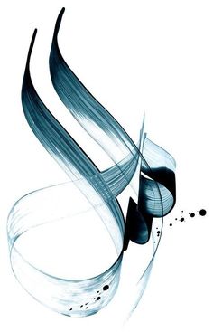 an abstract black and white painting with wavy lines in the center, on a white background