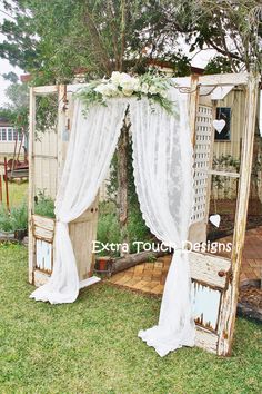 the wedding arch made out of lace is being displayed on an instagramt page