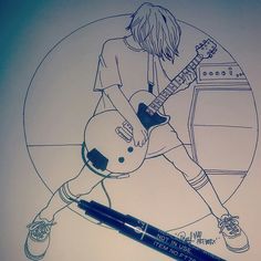 a drawing of a person holding a guitar