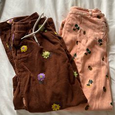 Two Urban Outfitters Trousers. -Brown: Corduroy, Embroidered Flowers, Stretch Waist With Inner Tie, Pockets, Straight Leg, Uo Brand -Peach; Washed Denim, Embroidered Pineapple/Palm Trees, Pickers, Zip Fly, Straight Leg, Kimchi Blue (Bought At Uo) Unworn But Without Tags. Smoke-Free/Pet-Free Home. I Love To Discount Bundles!! Spring Pink Pants With Floral Embroidery, Pink Floral Embroidered Pants For Spring, Urban Outfitters Cotton Bottoms, Casual Lounge Pants With Floral Embroidery, Floral Embroidered Relaxed Fit Bottoms For Loungewear, Casual Floral Embroidered Loungewear Bottoms, Trendy Cotton Bottoms With Floral Embroidery, Casual Floral Embroidery Loungewear Bottoms, Casual Floral Embroidered Bottoms For Loungewear