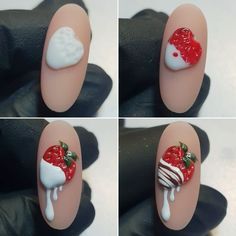 Cartoon Theme Nails, 3d Fruit Nails, 4d Nail Art, 3d Gel Nail Art, Nails Drawing, Food Nail Art, 3d Nail Designs