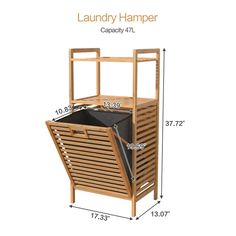 the laundry hamper is shown with measurements