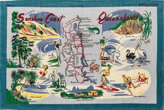 a towel with an illustrated map of south coast queensland