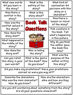 the book talk questions are shown in this printable activity for students to practice their reading skills