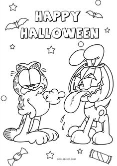 halloween coloring pages for kids that are fun and easy to color, with the words happy halloween on it