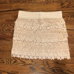 Washed But Never Worn Lace Skirt. 6 Tiers Of Lace. Wide Elastic Waist With Pretty Detail. 31" Elastic Waist, 16.75" Length Smoke Free, Pet Free Home. Beige Flowy Lace Skirt, Cream Stretch Mini Skirt, Spring Beige Pencil Mini Skirt, Casual Lace Mini Skirt, Casual Cream Pencil Skirt, Casual Mini Lace Skirt, Casual Stretch Lace Skirt, Cream Pencil Skirt For Spring, Spring Cream Pencil Skirt