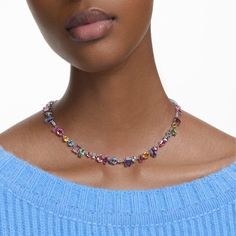 Gema necklace, Mixed cuts, Multicolored, Rhodium plated | Swarovski Swarovski Gemma Necklace, Gema Necklace Swarovski, Colourful Silver Jewelry, Swarovski Gema Necklace, Swarovski Necklace Crystal, Cristal Necklaces, Swarovski Aesthetic, Multi Colour Necklace, Maximalist Jewelry