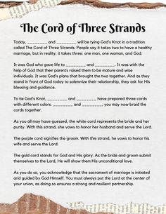 a piece of paper with the words, the lord of three strands on it