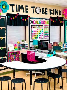 the classroom is decorated with bright colors and decorations