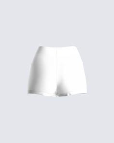 Little biker shorts to keep your best ass-ets locked in place 😏 Constructed from jersey fabric, featuring an elastic waistband - these basic shorts are perfect for wearing on their own or underneath 🤍 White Cycling Shorts, Basic White Bottoms With Built-in Shorts, Trendy Short Skort With Built-in Shorts, White Stretch Athletic Shorts, White Skort With Built-in Shorts, Stretch White Athletic Shorts, Summer Biker Shorts With Built-in Shorts, Trendy Short Boxer Briefs For Summer, Trendy Mid-thigh Sports Shorts