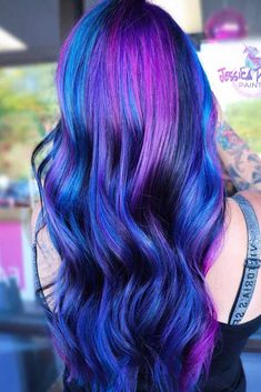 Violet Hair Color Ideas, Violet Hair Color, 40 Year Old Hair Styles, Violet Hair Colors, Galaxy Hair, Vivid Hair Color, Violet Hair, Blue Highlights