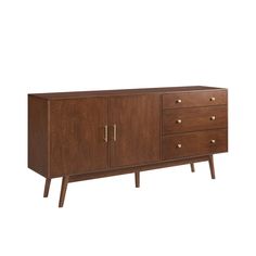 the sideboard has three drawers and two doors