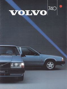 two cars parked next to each other in front of a black background with the word volvo on it