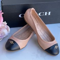 Nude Pink/Black Details Leather Upper Polyurethane Lining And Footbed Rubber Outsole Retail: $188 Leather Ballet Shoes, Coach Flats, Nude Pink, Shoes Color, Coach Shoes, Black Cream, Flat Shoes Women, Pink Black, Loafer Flats