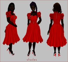 three different poses of a woman in red dress