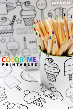 the color me printables cup is full of colored pencils