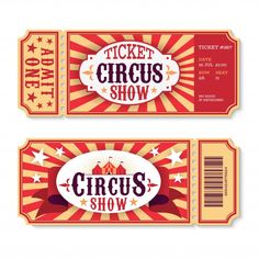 two circus tickets sitting side by side on top of each other