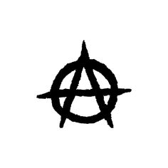 a black and white photo of an anarchy symbol