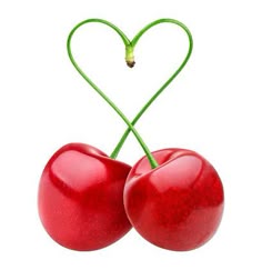 two cherries shaped like hearts on a white background