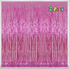 pink tinsel fringe curtain with 2 pack