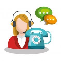 a woman with headphones is talking on the phone and has two speech bubbles above her