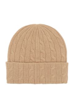 Polo Ralph Lauren beanie hat made from a soft blend of wool and cashmere, featuring a cable-knit design and iconic contrasting embroidered pony on the turned-up edge. One size fits all. Size Info STANDARD Color Detail Beige Made In China Material 90%WO 10%WS Season One fall Season Two winter Product accessories Brand Polo Ralph Lauren Size And Fit Accessory Length = 56 cm, Fall Wool Cable Knit Hat, Classic Cashmere Soft Knit Hat, Knitted Cashmere Beanie Hat, Classic Cashmere Winter Hat, Cozy Cashmere Beanie Hat, Classic Fitted Wool Beanie, Classic Wool Hat With Soft Knit, Classic Wool Soft Knit Hat, Classic Wool Beanie Hat