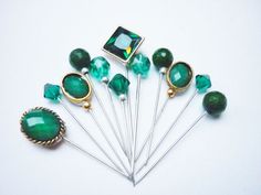 Emerald Green Gemstone Mini Mix Hijab Pins / Hat Pins / Stick Pins / Cushion Pins Best Friend Outfits, Hijab Styles, Girly Jewelry, Green Gemstones