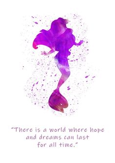 the silhouette of a mermaid in purple watercolor with a quote from walt's little mermaid